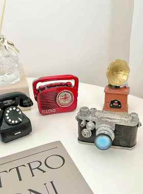 复古怀旧美式桌面摆件迷你电话儿童房卡通装饰模型收音机盲盒摆设