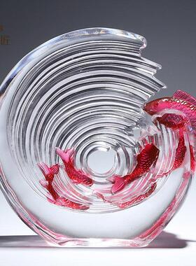 高端琉璃艺术品如鱼得水锦鲤鱼摆件水晶工艺礼品摆饰乔迁新居礼品
