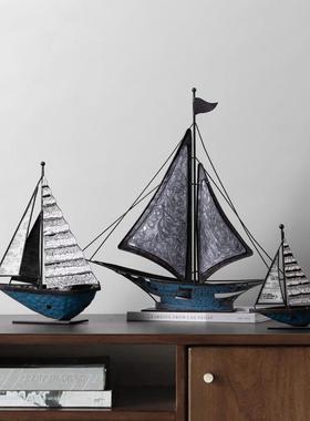 北欧铁艺帆船摆件办公室办公桌书架客厅电视柜家居装饰品乡村做旧