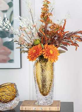 现代轻奢创意浮冰艺术花瓶摆件客厅插花高档餐桌玄关装饰琉璃花瓶