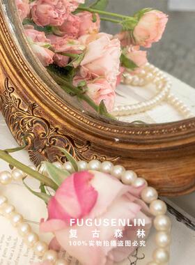 欧式覆古古铜雕花镜子梳妆化妆镜墙面装饰壁挂托 托盘收纳摆件道