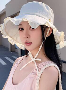 官方旗舰店帽子女款2026新款简约花边渔夫女春夏季休闲百搭遮阳帽
