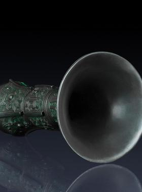 青铜器圆觚招财工艺品礼品返古纯黄铜摆件客厅摆件办公室装饰礼品