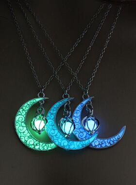 Moon Glowing Necklace Gem Charm Jewelry Glow in the Dark Hal