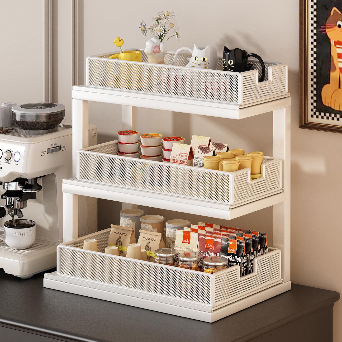 Cup storage rack desktop storage cabinet sideboard coffee cup teacup tea set household desktop pull-out type