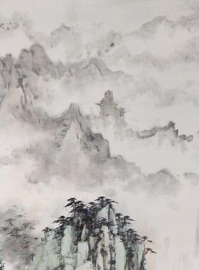 酒店配画名人字画卷轴装裱黄山山水装饰挂画客厅玄关竖版画芯