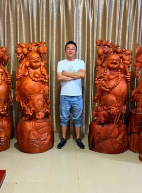巴西花梨弥勒佛雕 纯手工木雕神像 实木关公招财摆件