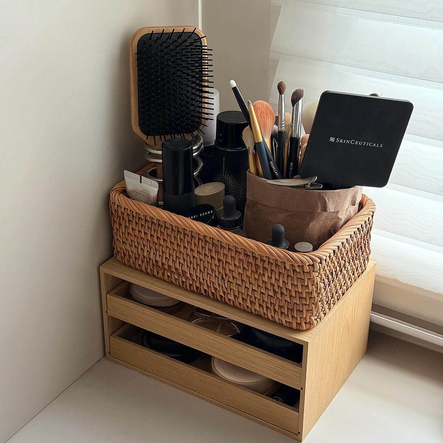 桌面化妆品收纳一体柜木质抽屉式护肤品收纳篮梳妆台置物架整理盒,淘宝优惠券,粉丝福利购,淘宝优惠卷