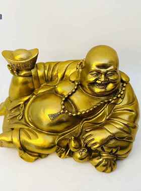 黄铜手托元宝弥勒佛摆件睡弥勒佛卧佛大肚笑佛铜器工艺品摆件