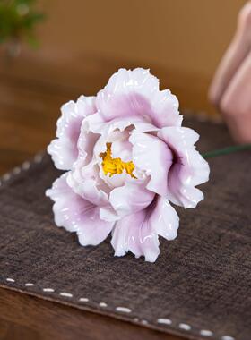 陶瓷手工牡丹仿真花束插花瓶家居摆件装饰假花景德镇文创节日礼品