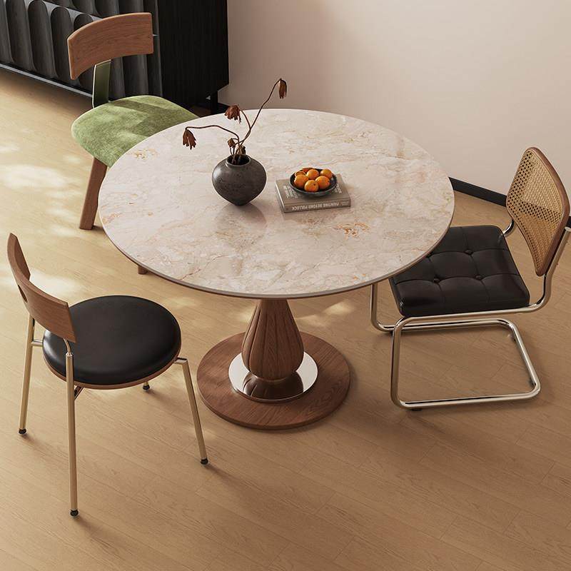 小团圆岩板圆桌家用餐桌椅中古风洽谈桌复古小户型包豪斯实木餐桌,淘宝优惠券,粉丝福利购,淘宝优惠卷