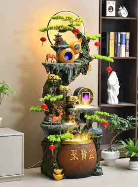 聚宝盆流水摆件循环水招财客厅玄关装饰办公室乔迁葫芦生财风水轮