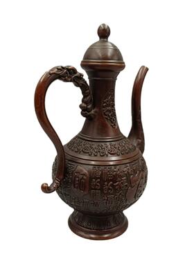古韵斋 仿古福字龙把高把壶 铜酒壶 家居装饰工艺品 古玩收藏