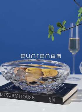 简约现代透明玻璃水果盘摆件家居餐桌样板间软装饰品收纳托盘