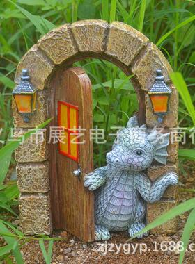 跨境小龙雕像门窗摆件手工卡通动物花园装饰品挂件工艺品创意摆件