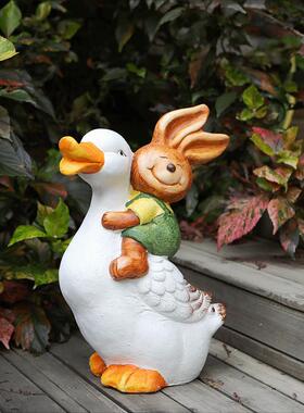 意兔子骑鸭子摆件STG顶楼阳台庭花园户外院创布置装落地园艺景观