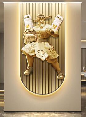 轻奢玄关装饰画肌肉财神爷健身房进门挂画棋牌室走廊过道带灯壁画