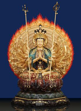 千手观世音神像台湾黄铜鎏金纯手工千手千眼观音菩萨铜像家居摆饰