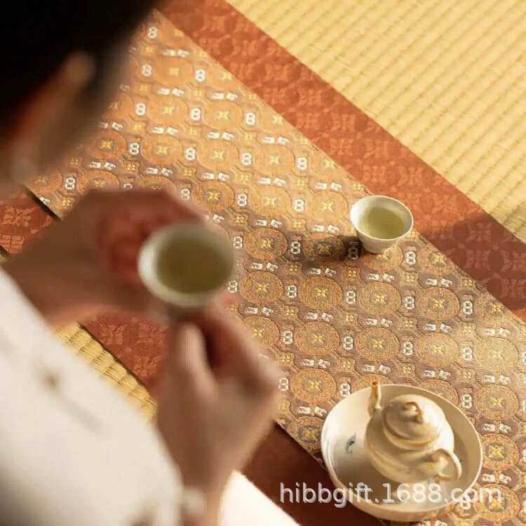 知舍新品八宝团窠纹茶席套装 复古中式茶桌台布双面禅意布艺桌旗,淘宝优惠券,粉丝福利购,淘宝优惠卷