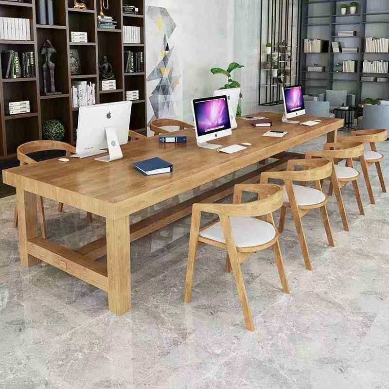 实木VHFlf会议桌工作台电脑o桌洽谈桌椅约办公桌简现代大型长条桌 - 图1