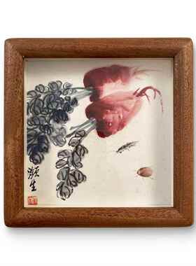 福星高照柚木榫卯框复刻实木装饰摆台挂画装饰画同人AI
