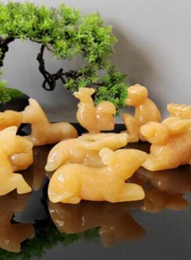 十二生肖天然米黄玉石鼠牛虎兔龙蛇马羊猴鸡狗猪招财风水工艺摆件