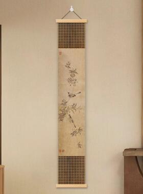 意竖版宋代学茶室玄关花鸟字画新中装饰美画高级大气式景0621背挂