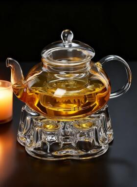 耐高温玻璃煮茶炉家用蜡烛加热茶具心形茶炉底座保温蜡烛煮茶茶壶
