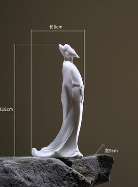 正品龙器禅意李白陶人物摆件创意中式玄关装博古架茶室软饰瓷工艺