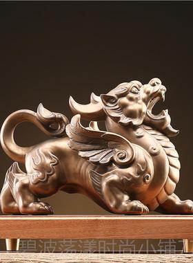 高档瓷复陶古招貔貅摆件一财对创意盒客厅办公桌面装饰礼店铺开业