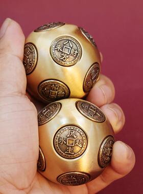 黄铜六面圆球型解压转转手把件时来运转招财进宝牛转乾坤高档礼品