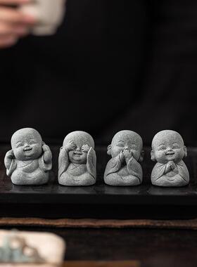 青砂石创意四不小沙弥可爱小和尚园艺鱼缸造景桌面茶宠茶玩摆件