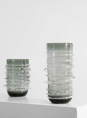 现简花约灰绿花色1720Y玻璃螺旋开口瓶样板间代售楼处餐桌玄关插