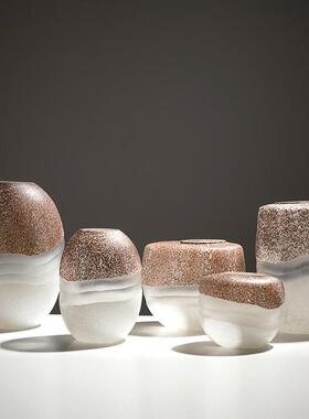 磨砂粉彩点质感轻奢玻璃花瓶摆件 简约客厅餐桌插花器家居软装