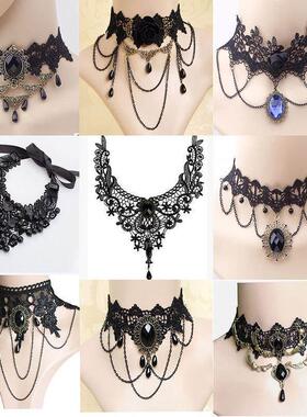 Gothic Style Jewelry Set Vintage Lace Choker Necklace Ring H