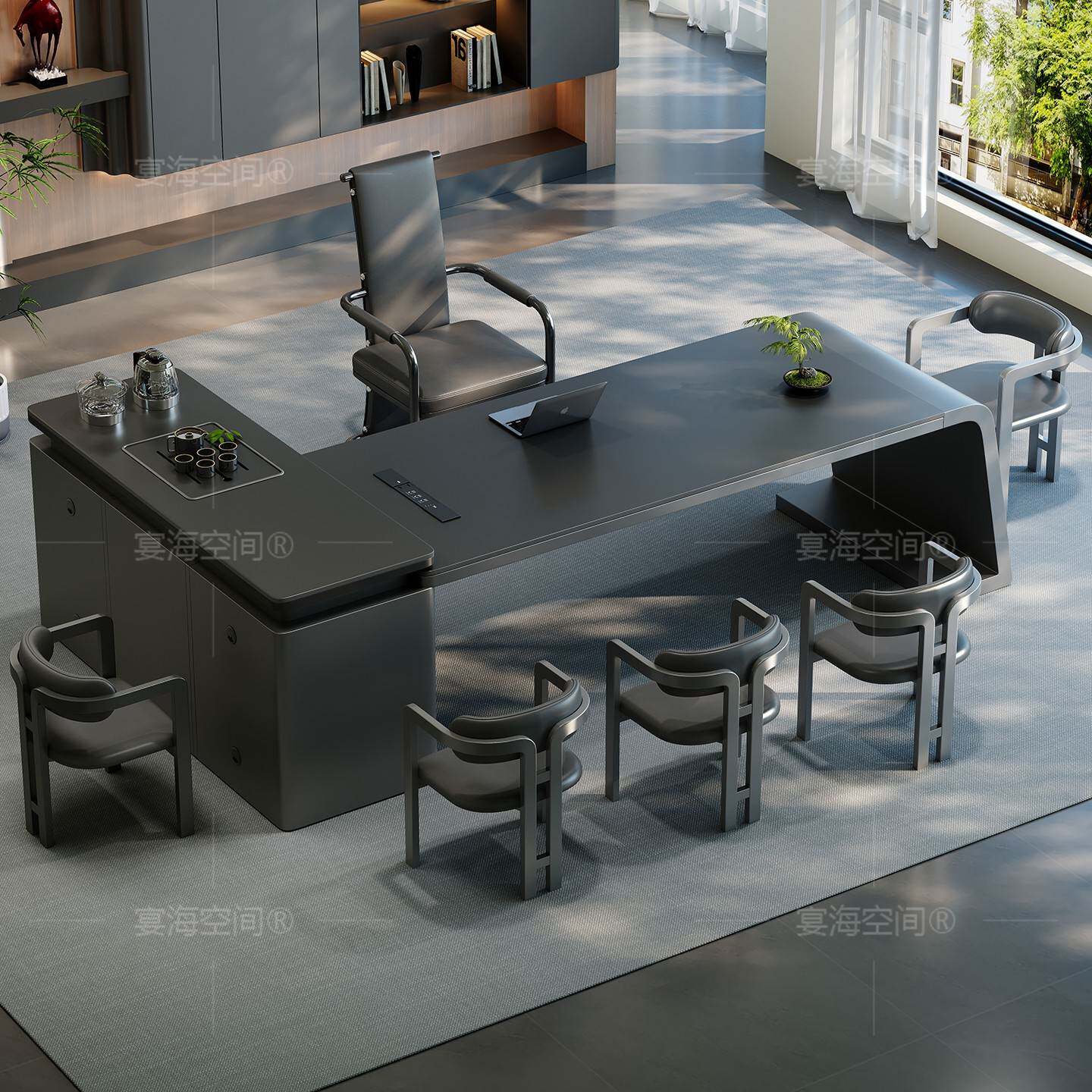 2025 new high-end black slate tea table kettle integrated tea set complete set of office reception tea table