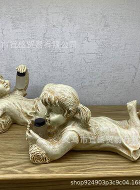 新款男孩女孩萤火虫灯光树脂工艺品摆件田园庭院摆件装饰品