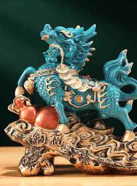 高档仿铜工财艺品办铺公室厅店开业送礼礼客品聚财招金火麒麟摆件