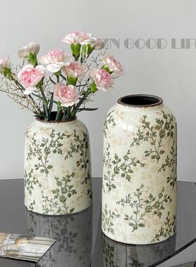 复古陶瓷花瓶摆件 高级感田园风水培插花 中式创意客厅装饰品