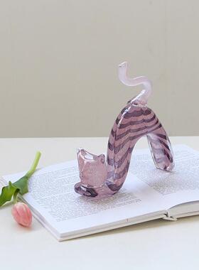 北欧艺术琉璃小花猫轻奢装饰客厅创意猫个性酒柜玄关桌面大气摆件