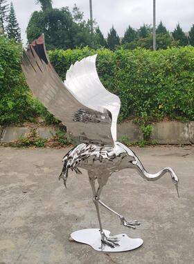 景观坪不品动锈钢铸造仙鹤摆件水草不锈钢鹤池酒店大堂雕塑物艺术