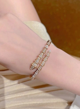 公价30.8万】99新宝格丽玫瑰金满钻蛇形手镯正品二手BR858084