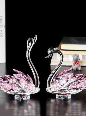 高档边欧式高档水晶天鹅装饰酒摆件客厅电视柜两简柜玄关约家居装