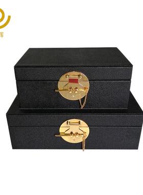 新中式样板房软装木漆收纳盒摆件客厅卧室书柜古典创意家居摆设品