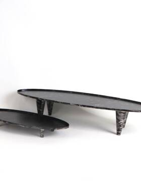 新中四脚椭MC-TY-64具圆船型金属盆搭配苔藓茶软饰品式玄关装桌面