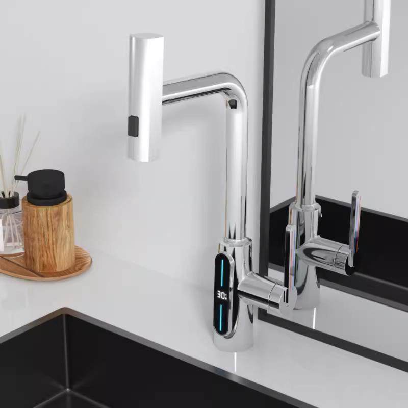 厨房龙头冷热抽拉式洗菜盆水槽可旋转家用洗衣台数显伸缩防溅水,淘宝优惠券,粉丝福利购,淘宝优惠卷