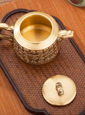 直销新款黄铜复古福字龙头茶壶高档摆件浮雕茶具铜壶家居装饰金属
