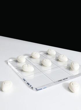 现代简约亚克力棋盘树脂棋子摆件样板房客厅书房艺术软装家居摆设