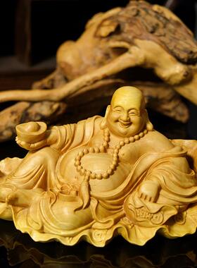 正品黄杨雕刻弥勒佛佛像车载汽摆件饰品木头雕木工艺刻品卧佛布袋
