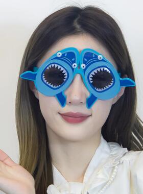 新款海洋动物夏威夷鲨鱼眼镜沙滩舞会派对拍照搞怪鲨鱼装饰眼镜